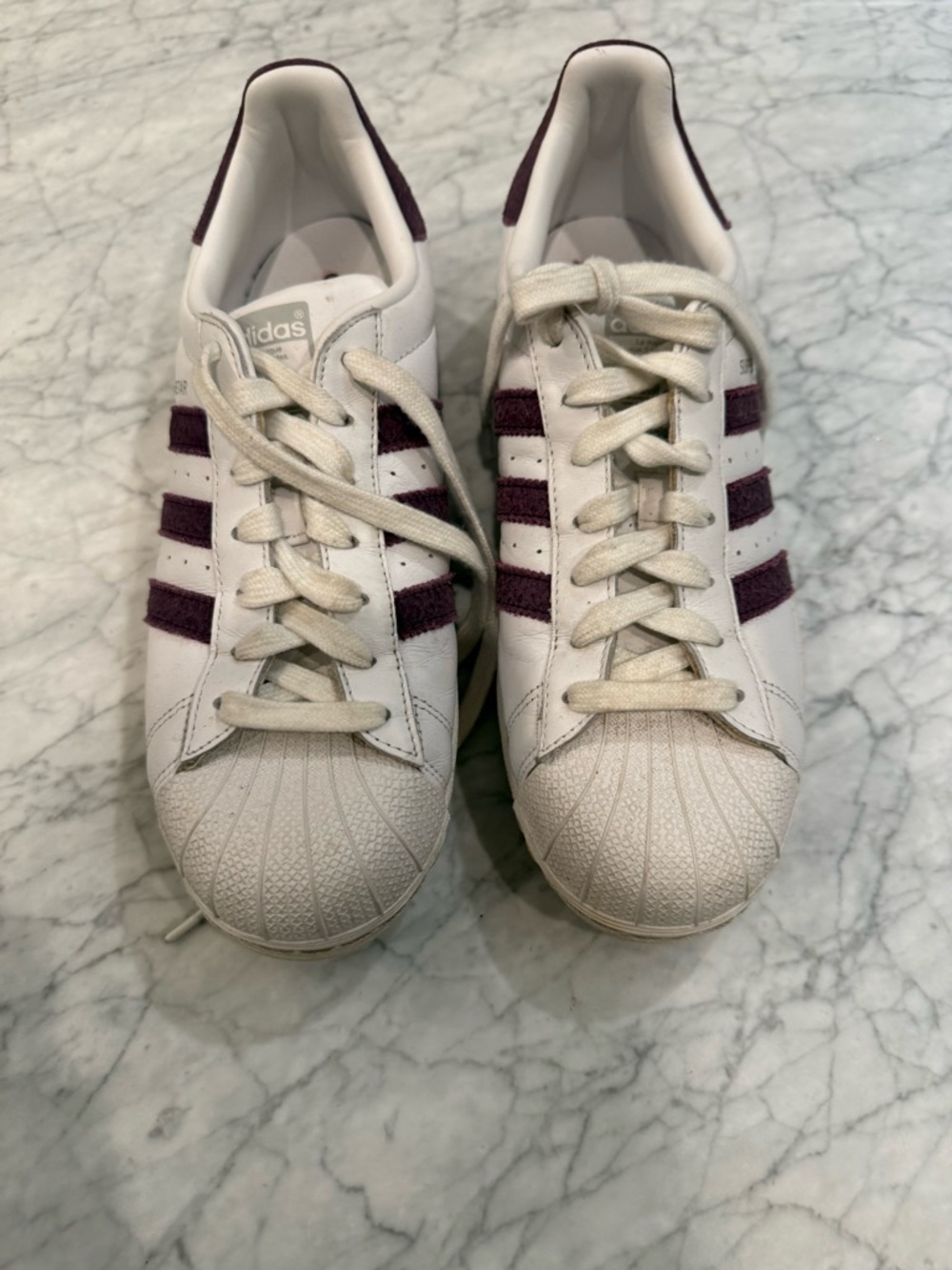 adidas White Sneakers with purple Stripes size 10